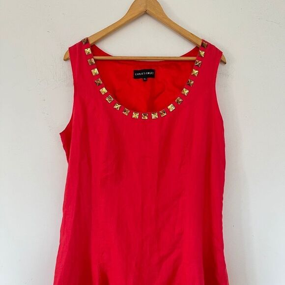 Carlie's Court VTG Orange Gold Accent‎ A-Line 100% Linen Dress - Picture 3 of 7